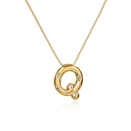 Cicy Bell Initial Necklace for Women 14k Gold Plated | Cubic Zirconia, Trendy, Personalized, Dainty Letter Pendant - color: Q-Gold