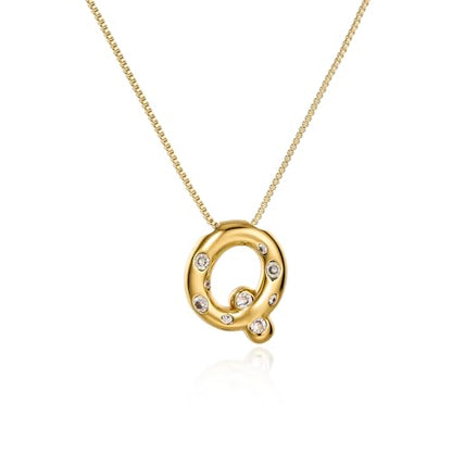 Cicy Bell Initial Necklace for Women 14k Gold Plated | Cubic Zirconia, Trendy, Personalized, Dainty Letter Pendant - color: Q-Gold