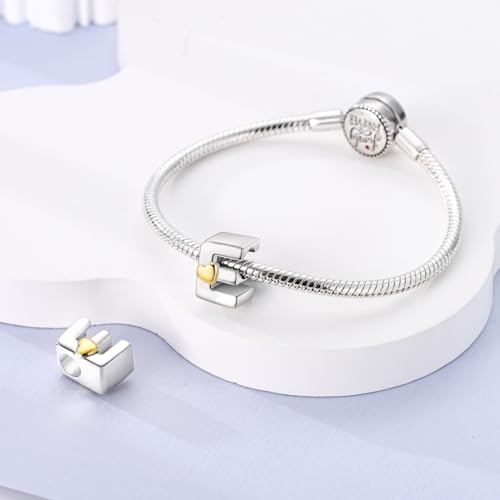 925 Sterling Silver Letter Charms A-Z for Bracelet Necklace Alphabet Bead | Heart letter A B C D G J charm initial gold Pendant beads Jewelry Gift for Women - color: Letter E