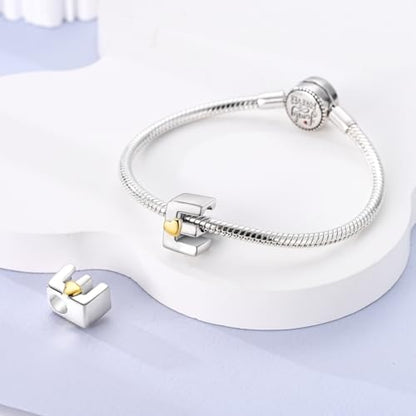 925 Sterling Silver Letter Charms A-Z for Bracelet Necklace Alphabet Bead | Heart letter A B C D G J charm initial gold Pendant beads Jewelry Gift for Women - color: Letter E