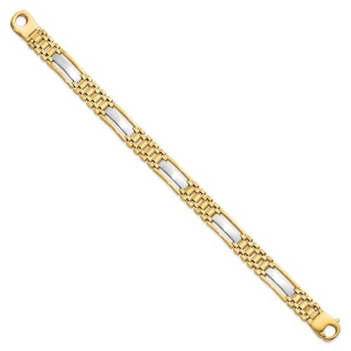 14K Two-tone Gold Polished and Satin 10.2mm Multi Link with Bars Men's Bracelet 8.75"
