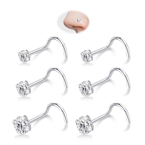 Nose Rings Studs - 5 Pairs 20G Gold/Silver Nose Screw Rings for Women Men 316L Surgical Stainless Steel Hypoallergenic Corkscrew Nose Studs 1.5mm 2mm 2.5mm 3mm 4mm Clear CZ Piercing Jewelry - color: Silver 2mm/3mm/4mm