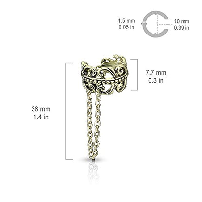 Pierced Owl Celtic Heart Filigree Non-Piercing Cartilage Ear Cuff with Dangling Chain