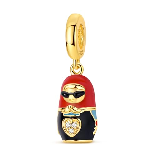 Hapour 925 Sterling Silver Charms for Bracelet Necklace Dangle Pendant Bead | Whale Shark Charm, Glow in the Dark, Matryoshka Russian Doll Baking European Jewelry Charm, 14k Gold Plated - style: Gold Modern Russian Matryoshka Doll (Openable)