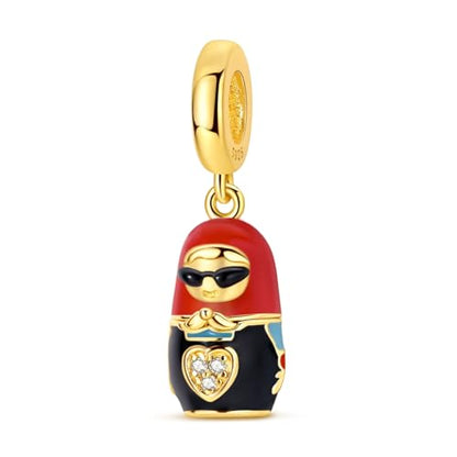 Hapour 925 Sterling Silver Charms for Bracelet Necklace Dangle Pendant Bead | Whale Shark Charm, Glow in the Dark, Matryoshka Russian Doll Baking European Jewelry Charm, 14k Gold Plated - style: Gold Modern Russian Matryoshka Doll (Openable)