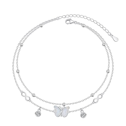 Anklets for Women 925 Sterling Silver Blue Evil Eye Infinity Butterfly Adjustable Multilayer Layered Summer Beach Ankle Bracelet Foot Chain Jewelry for Women - style: Infinity & Butterfly