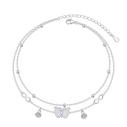 Anklets for Women 925 Sterling Silver Blue Evil Eye Infinity Butterfly Adjustable Multilayer Layered Summer Beach Ankle Bracelet Foot Chain Jewelry for Women - style: Infinity & Butterfly