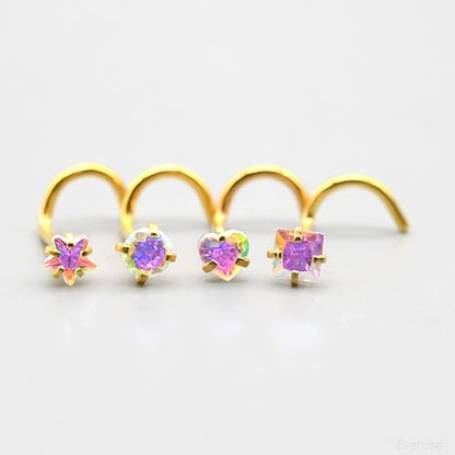 8 Pcs-Pack, Crystal Nose Studs, 20G Stainless Steel, 3mm Zircon, Multiple Shapes Zircon Labret Nose Piercing Ear Jewelry - color: AB Color