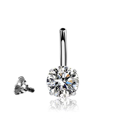 HQLA 14G Belly Button Rings Surgical Stainless Steel Round Cubic Zirconia Navel Barbell Stud Body Piercing - color: 8pcs