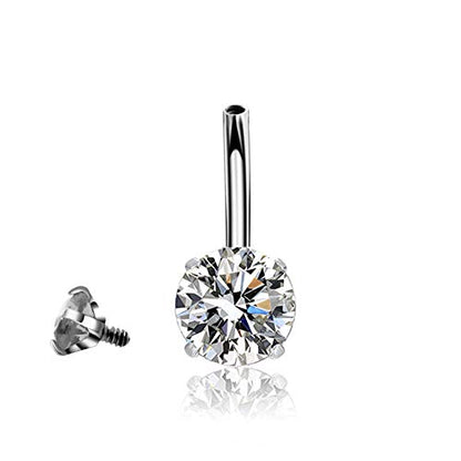 HQLA 14G Belly Button Rings Surgical Stainless Steel Round Cubic Zirconia Navel Barbell Stud Body Piercing - color: 8pcs