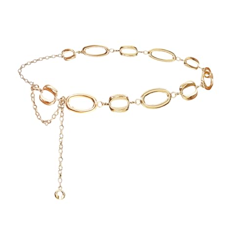 Circle Chain Belt Silver Waist Chain Women Waist Jewelry Body Chain Metal Chunky Chain Belts for Dress - color: 39 inch-Gold