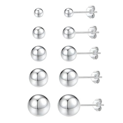 ToHeart 5 Pairs 14K Gold Silver Ball Stud Earrings for Women Studs Set | 3-7MM Studs Hypoallergenic Lightweight Small Ball Earrings Multiple Piercing Earrings Set - color: Silver