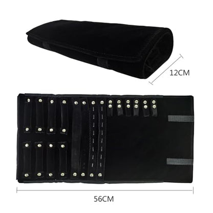 Velvet Travel Jewelry Case Roll Bag Organizer for Necklace Bracelet Earrings Ring (Black) (Black(4+2+2+6)) - color: Black (4+2+2+6)