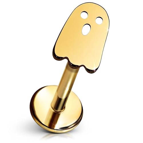 Cords Club Ghost Flat Back Stud – ASTM-F136 Implant Grade Titanium - Push Pin Design for Sensitive Ears (Single Earring) - color: Gold Plated