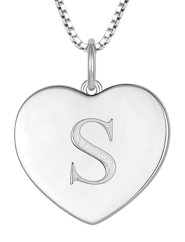 YL Initial Necklace 925 Sterling Silver Square/Round/Heart Letter Pendant A-Z Alphabet Polished Jewelry for Women - color: Letter-S, style: Heart Shaped