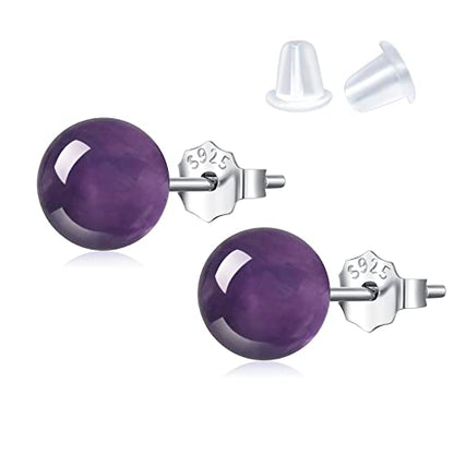 Natural Stone Studs Earrings Crystal Ball Birthstone Earrings Stud Fashion Sterling Silver Ear Jewelry Gift for Women Girl