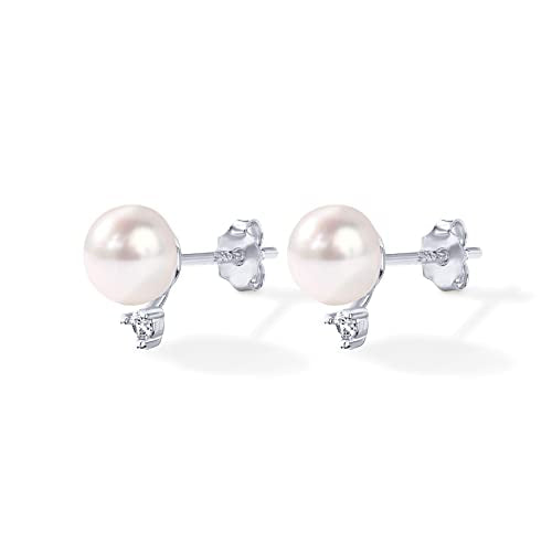 PAVOI 18K Gold Plated 925 Sterling Silver Post Cubic Zirconia | AAA+ Quality Handpicked Freshwater Cultured Stud Button Pearl Earrings - style: White Gold