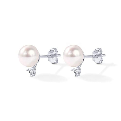 PAVOI 18K Gold Plated 925 Sterling Silver Post Cubic Zirconia | AAA+ Quality Handpicked Freshwater Cultured Stud Button Pearl Earrings - style: White Gold