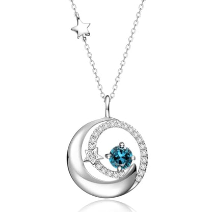 FANCIME Birthstone Necklaces 925 Sterling Silver Moon and Star Pendant Fine Jewelry Birthday Mothers Day Gifts for Mom Wife Her Daughter, Adjustable Chain 16+2" - color: Dec.- London Blue Topaz