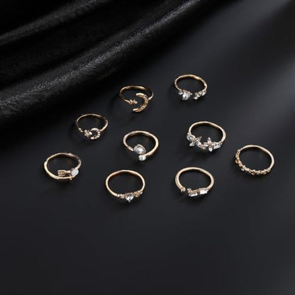 FUTIMELY Boho Retro Stackable Rings Sets for Women Knuckle Joint Finger Knuckle Nail Ring Sets Moon Stars Stack Preppy Statement Rings Cute Trendy Stuff Jewelry - style: B-2