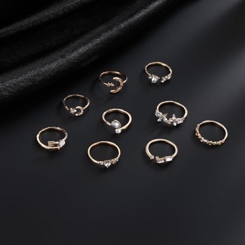 FUTIMELY Boho Retro Stackable Rings Sets for Women Knuckle Joint Finger Knuckle Nail Ring Sets Moon Stars Stack Preppy Statement Rings Cute Trendy Stuff Jewelry - style: B-2