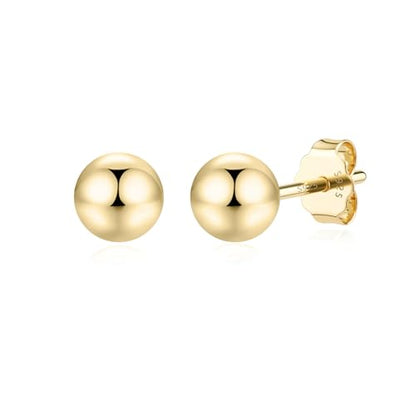 JIAYIQI Minimalist 925 Sterling Silver Stud Earrings Set, 14K Gold Plated Hypoallergenic Tiny Bar Dot Heart Star Studs for Women & Men - style: Gold-5mm Ball- 1 Pair