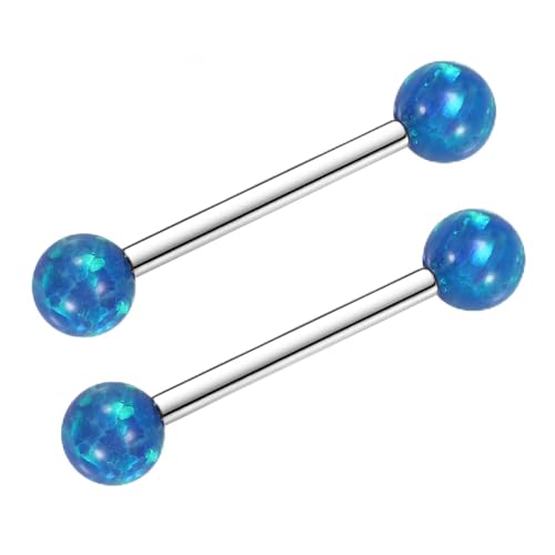 Opal Nipple Rings G23 Titanium Nipple Jewelry for Women Bridge Rings | 14G Nipple Piercings,Internally Threaded Nipple Barbells,1 Pair Tongue Rings,Nipple Bars,Straight Barbells 12mm-18mm - color: Styele2:Blue Opal,Silver, size: 14G+1/2"(12mm)
