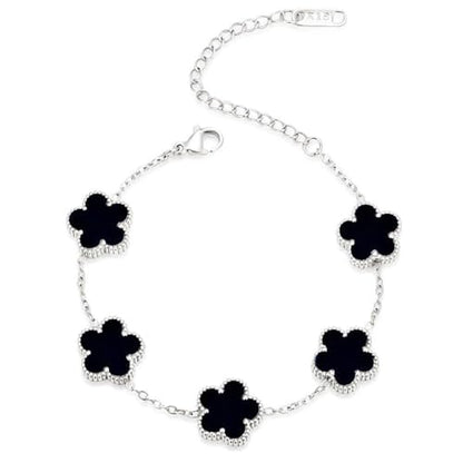FLY FEI 18K Gold-Plated Four Leaf Clover Bracelet for Women,Adjustable lucky Bracelet Set Jewelry Gift-Hypoallergenic Charm for Birthdays, Wellness & Daily Wear - color: style02-Black(silvery)