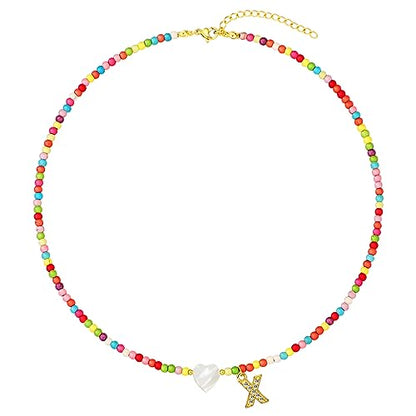 MJartoria Initial Necklaces for Women, Colorful Beaded Necklace, Shell Beach Necklace Letter Choker Handmade Jewelry Gifts - style: X