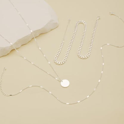 Cuzmly Layered Silver Necklaces for Women, Sterling Silver Stackable Stack Choker Necklaces for Women Trendy Layering Circle Pendant Chain Necklace Set Jewelry for Women - style: Coin