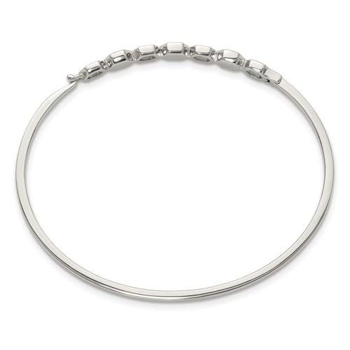 JewelryWeb 2mm Stainless Steel Polished With Crystals Hexagons Hinged Bangle Bracelet Cuff Bracelet for Women