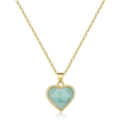KissYan Healing Crystal Necklace, 14K Gold Plated Natural Stone Pendant Necklace Reiki Quartz Amethyst Citrine Gemstone Spiritual Jewelry Gifts for Women Girls - color: B-Amazonite-Heart