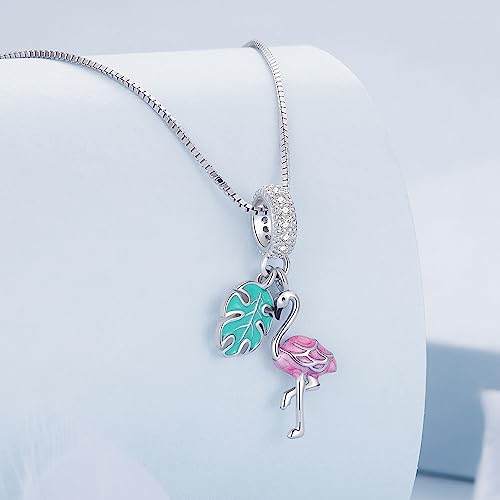 Hummingbird Charms For Bracelets 925 Sterling Silver Animal Dangle & Beads Butterfly Cat Beads Charms For Women Jewelry Gift - color: Red flamingo