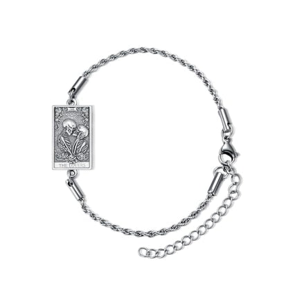 PELOVNY Tarot Card Bracelet 925 Sterling Silver Moon Cat Sun Sunflower Lovers Skull Pendant Lion Anklet Spiritual Tarot Jewelry Christmas Birthday Gifts for Women Men - style: Lovers_7" to 9"