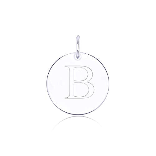 Sterling Silver Mini Initial Disc Round Charm Pendant for Women - color: B