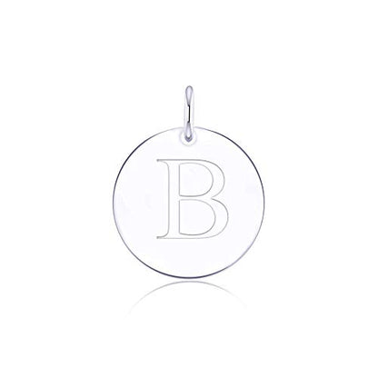 Sterling Silver Mini Initial Disc Round Charm Pendant for Women - color: B