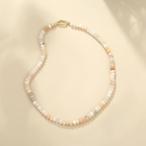 CONRAN KREMIX Colorful Stone Beaded Necklace for Women,Natural Gemstone Bead Choker Necklaces Boho Summer Beach Layering Necklace Jewelry Gift for Women - color: Beige Series