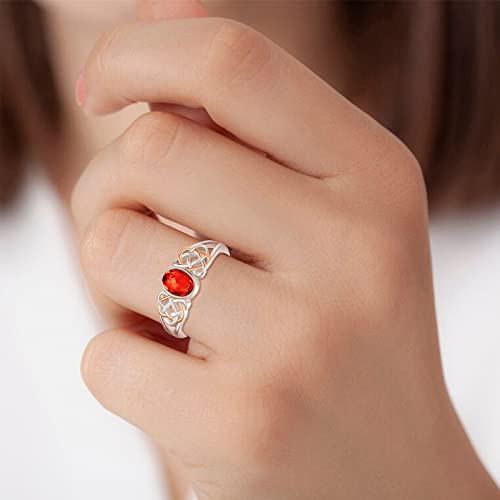 PRAYMOS 925 Sterling Silver Ring Birthstone Ring Turquoise Moss White Opal Ring for Women Celtic Knot Open Adjustable Thrumb Ring - color: Garnet