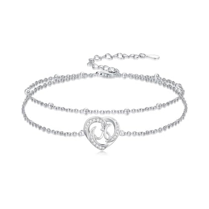 Dorunmo Initial Anklet 925 Sterling Silver Letter A-Z Layered Heart Anklet Beach Jewelry Birthday Gifts for Women - color: H