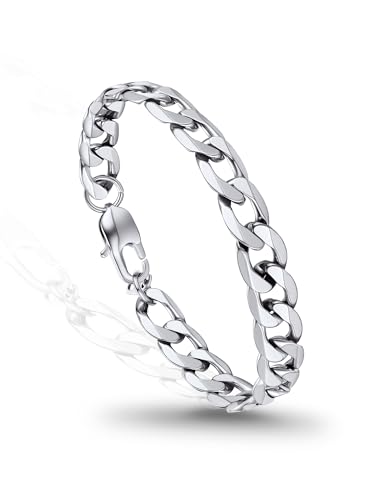 PROSTEEL Bracelets for Men, Figaro/Cuban Mens Bracelet, Silver/Gold/Black | 6/9/13mm Width, 7.5/8.3/9" Length, Stainless Steel Mens Bracelet, Durable & Non Tarnish, Chunky Jewelry with Gift Box - style: F 9mm-Cuban-Silver