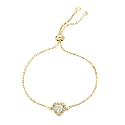 14K White Gold Plated Heart Bracelet for Women Elegant Zircon Inlay Heart Charm Box Chain Bracelet Adjustable Length Minimalist Jewelry