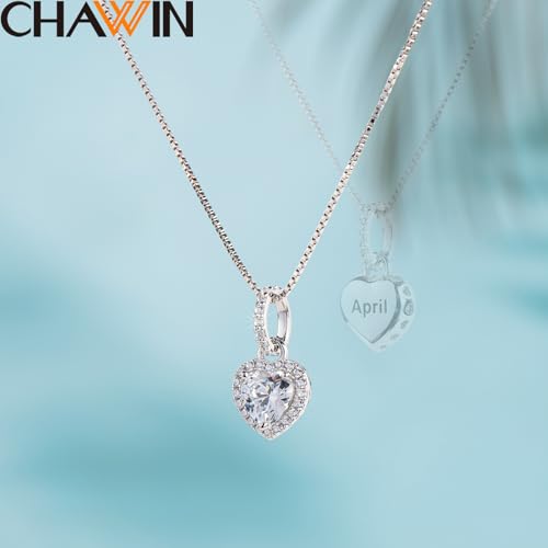 CHAWIN Birthstone Charms, 925 Sterling Silver Heart Dangle Charm, Sparkling CZ Compatible with Pandora Charm Bracelet, Necklace, Birthday Gifts for Women/Wife/Mother - style: 04# April
