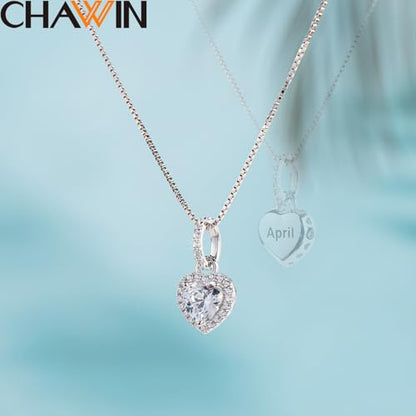 CHAWIN Birthstone Charms, 925 Sterling Silver Heart Dangle Charm, Sparkling CZ Compatible with Pandora Charm Bracelet, Necklace, Birthday Gifts for Women/Wife/Mother - style: 04# April