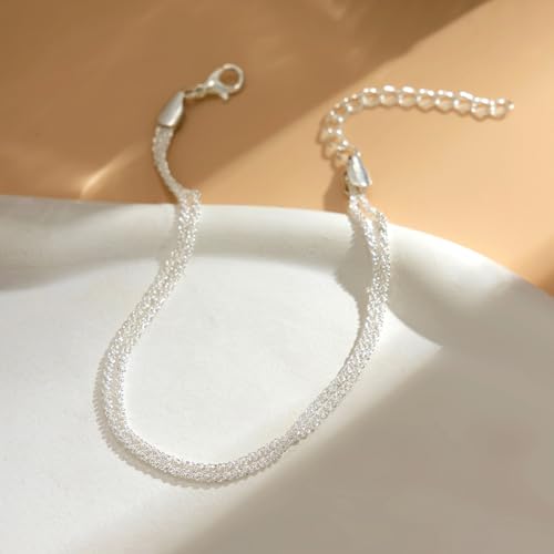 Nanafast Women's Ankle Bracelets, Sparkling Multi-layer Anklet Bracelets for Women, Adjustable Shiny Gold/Silver Anklets for Women, Beach Cute Anklets Jewelry for Summer - color: 2layersSilver