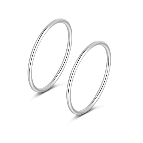 CANDYFANCY 925 Sterling Silver 1.2mm Stacking Midi Thin Rings Thumb Pinky Ring Stack Knuckle Rings for Women Band Ring Size 2.5-8.5 - color: silver-2pcs, size: 8.5