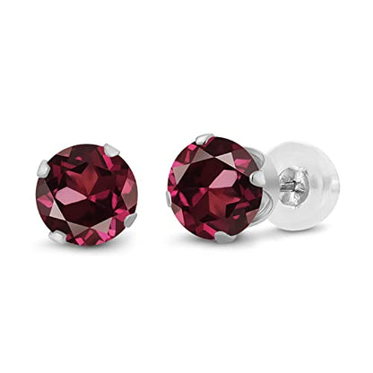 Gem Stone King 14K Gold Gemstone Birthstone Stud Earrings For Women Men | 4MM Round Cut | Solitaire Gold Studs with Secure Backs | Fine Jewelry for Her Him Mom Dad Wife - color: Rhodolite Garnet