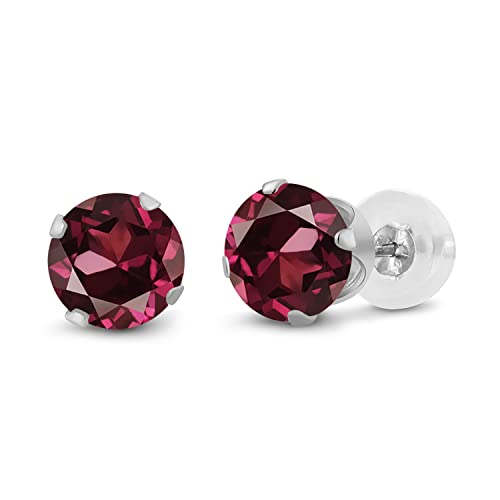 Gem Stone King 14K Gold Gemstone Birthstone Stud Earrings For Women Men | 4MM Round Cut | Solitaire Gold Studs with Secure Backs | Fine Jewelry for Her Him Mom Dad Wife - color: Rhodolite Garnet