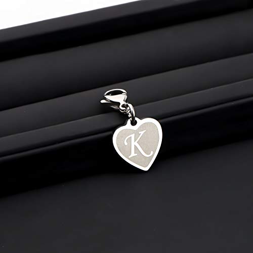 FAADBUK Initial Letter A-Z Alphabet Heart Charms for Jewelry Bracelet Keychain Necklace Initial Stainless steel Clasp Clip on Charm - color: intial K