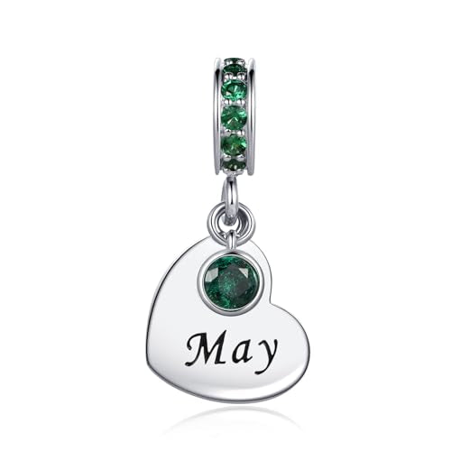 NARTGO January-December Birthstone Birthday Charm Heart Dangle Beads Jewelry Gift for Women Compatible with Pandora Bracelets & Necklaces - style: May Birthstone