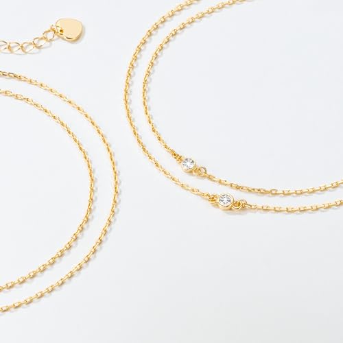 Gold Anklets for Women 14K Gold Ankle Bracelets for Women | Paperclip Gold Anklet Double-Layer with Cubic Zirconia Anklets for women Waterproof 11(9+2) Inches